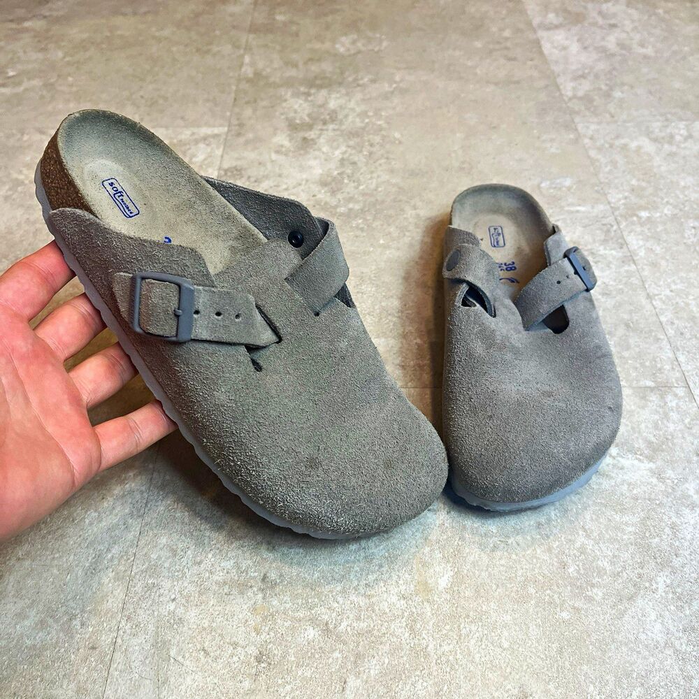 Women's Birkenstock Boston Gray Suede Clog Sandals Size EU 38/ US 7